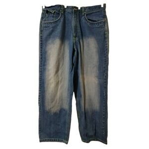 Jeans Riflessi Blue 44x34 Mens Baggy Wide Leg Y2K Streetwear Neon Stitch Graphic